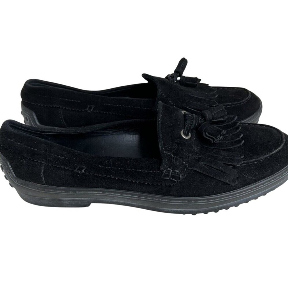 Tods Womens Black Suede Fringe Loafers Size 40 - Picture 2 of 5